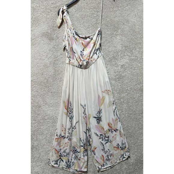 Free People Jumpsuit Island Time Floral Womens Small Cream One Shoulder Wide Leg - Picture 5 of 15